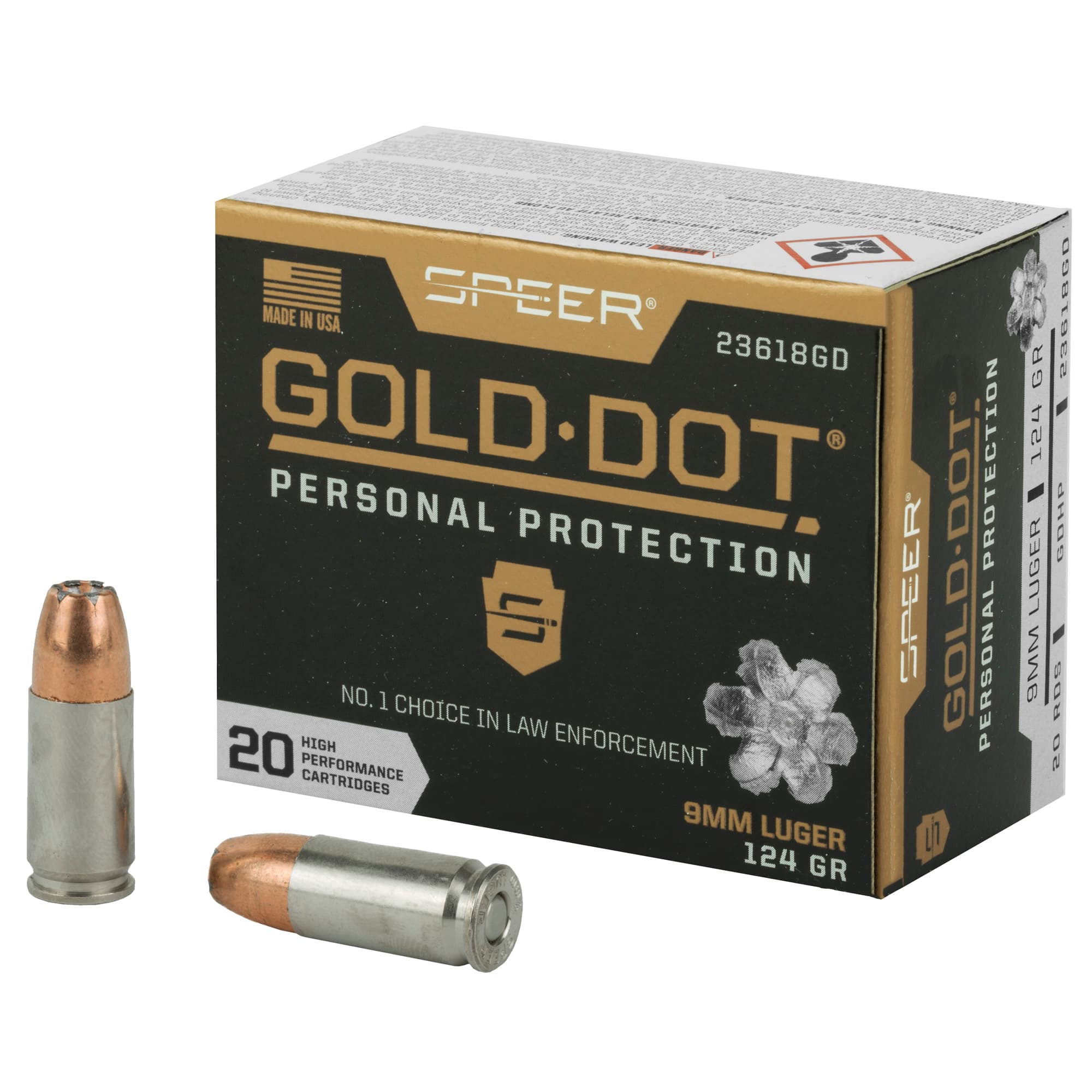Speer Gold Dot Personal Protection Pistol Ammo 9mm 124 gr. HP 20 rd.