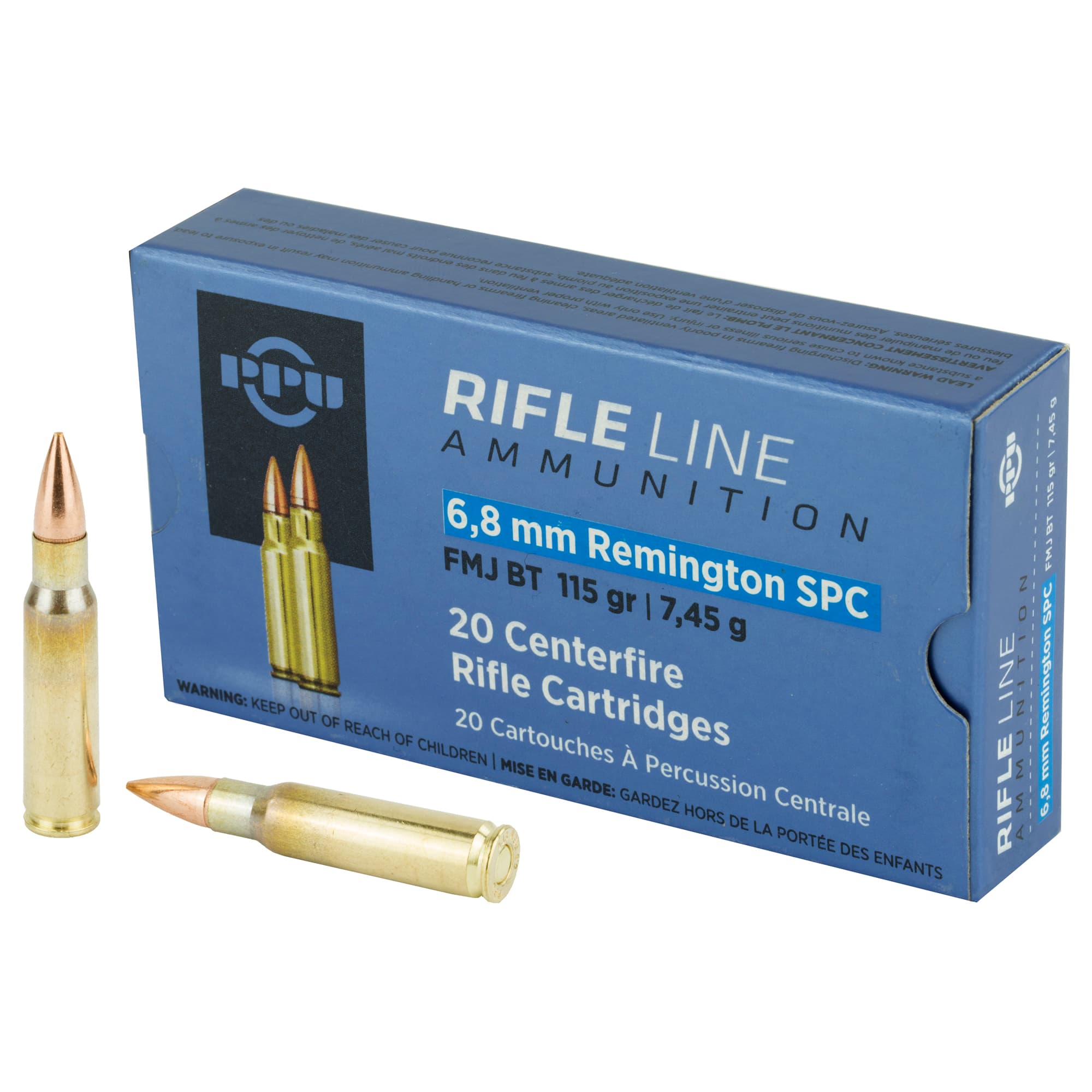 PPU PP68F Standard Rifle  6.8mmRemSPC 115gr Full Metal Jacket Boat Tail 20 Per Box/50 Case