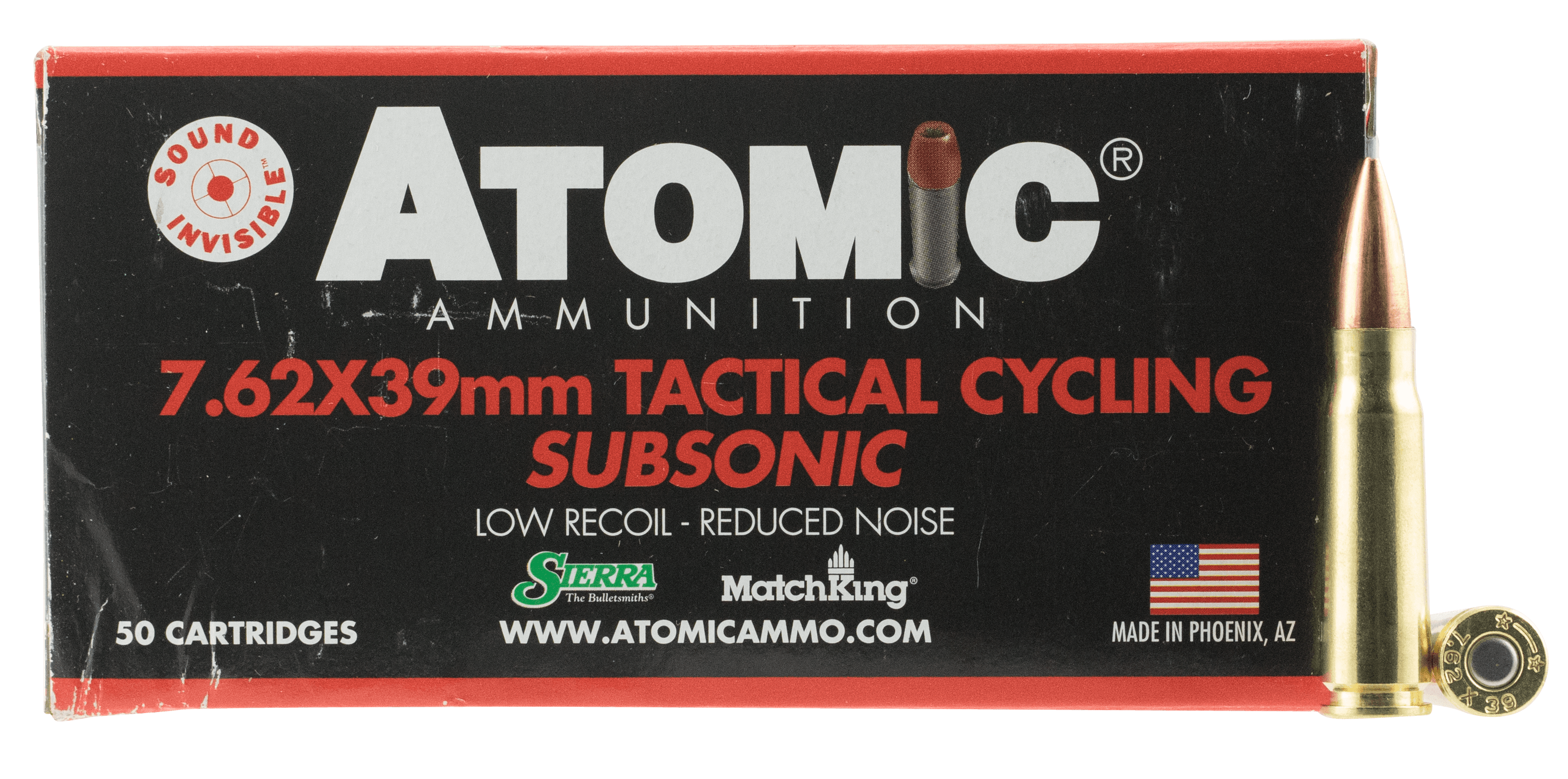 Atomic Ammunition 00474 Rifle Subsonic 7.62x39mm 220gr Hollow Point Boat Tail 50 Rounds
