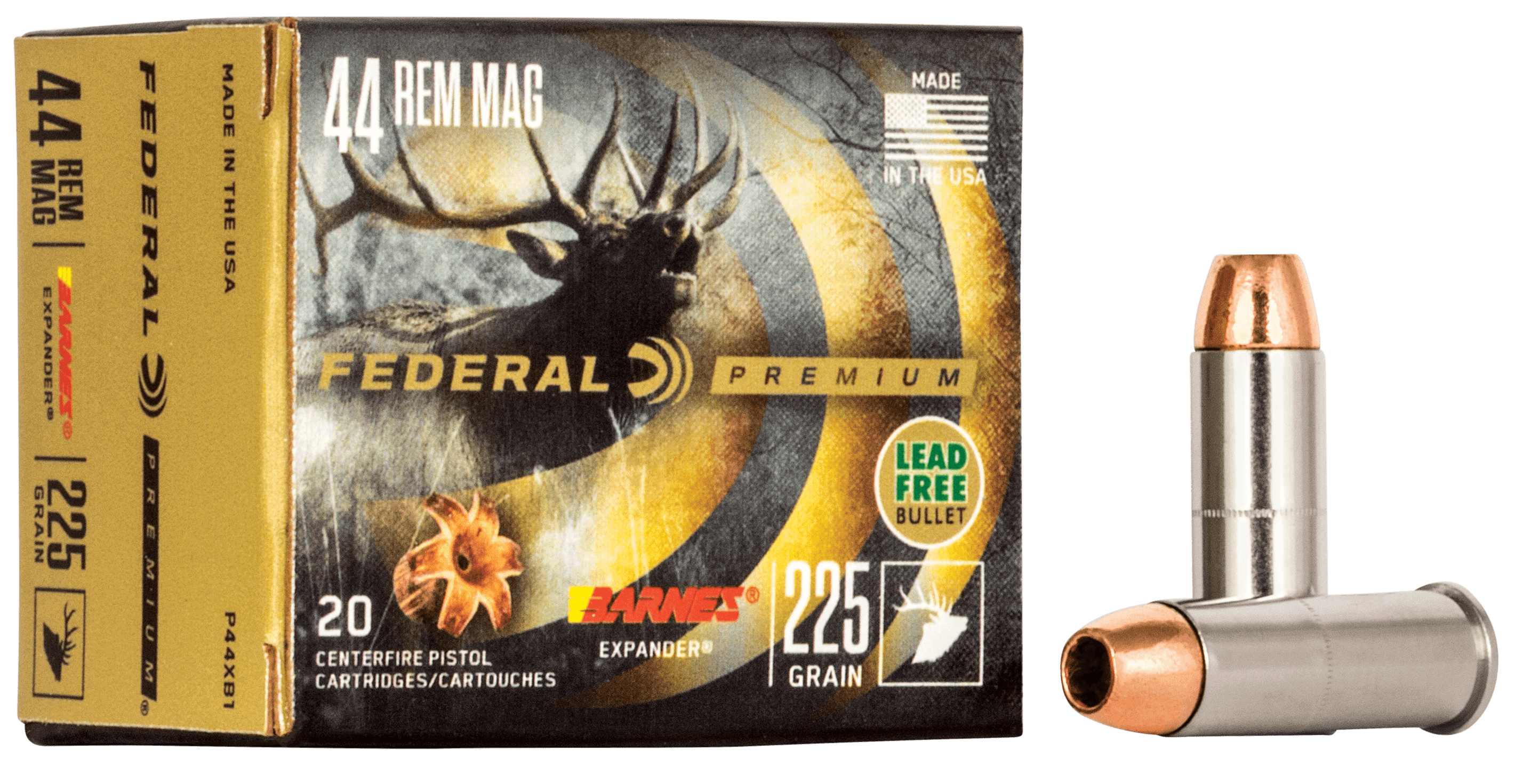 Federal Premium Pistol Ammo 44 Remington Magnum Barnes Expander 225 Grain 20 Rounds