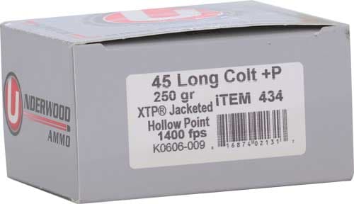 Underwood Ammo XTP Jacketed Hollow Point Handgun Ammunition 45 Colt (+P) 250gr JHP 1400 fps 20/ct