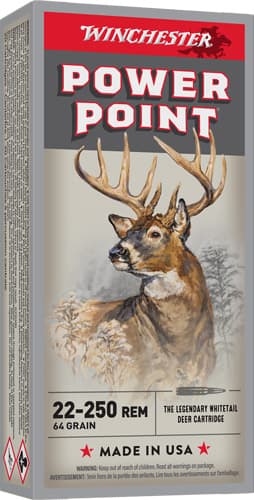 Winchester, Super-X, 22-250 Remington, Power Point, 64 Grain, 20 Rounds