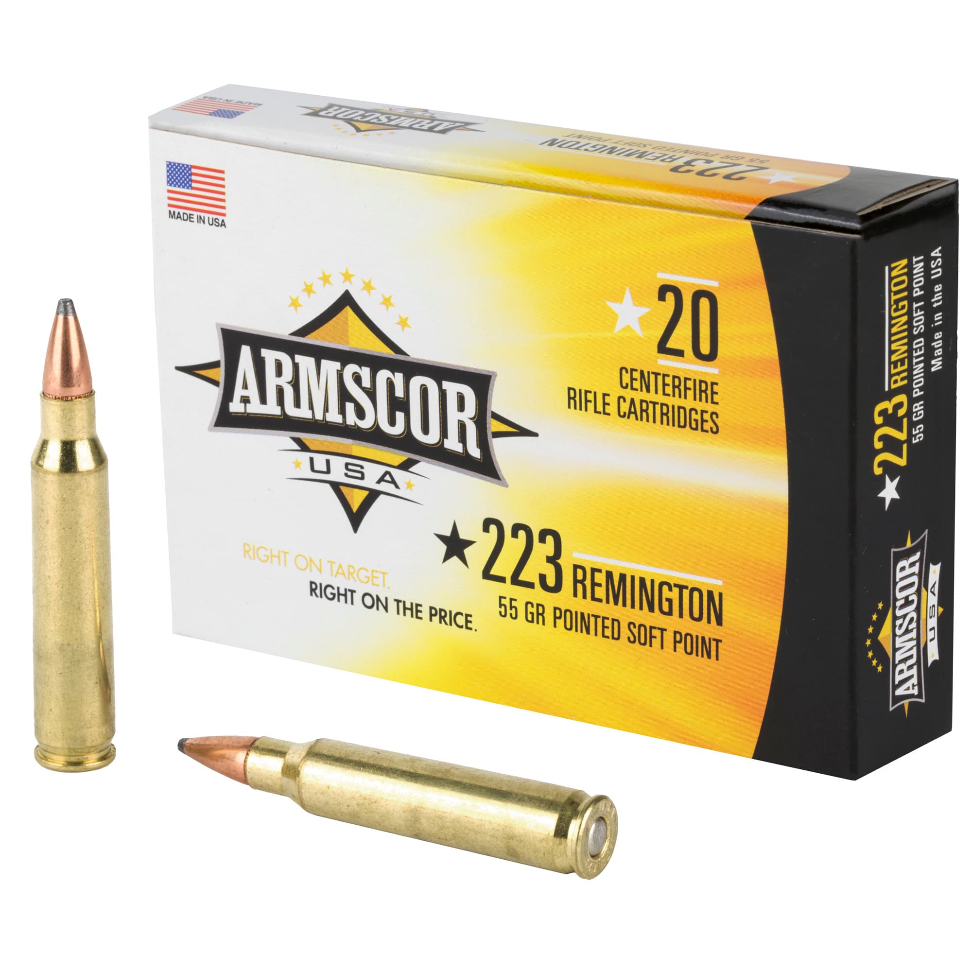Armscor Target Rifle Ammo 223 Remington Pointed Soft Point 55 Grain 20 Rounds
