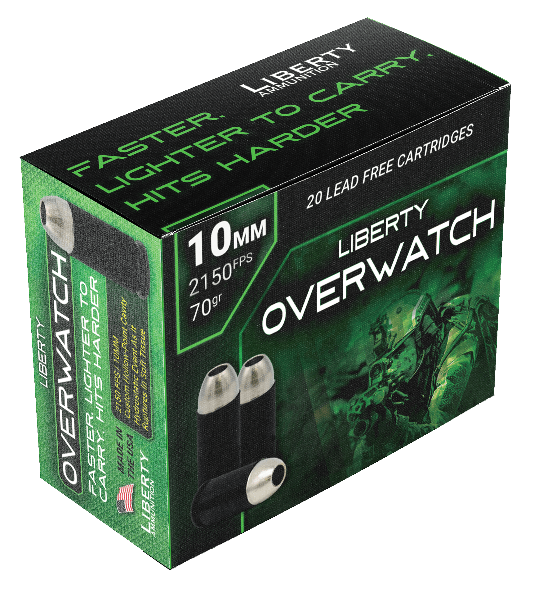 Liberty Ammunition LAOW10MM702150 OverWatch  10mmAuto 70gr Open Cavity Design 20 Rounds