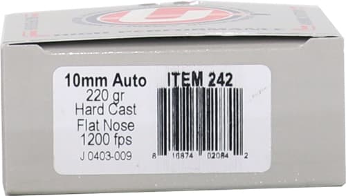 Underwood Ammo Hard Cast Flat Nose Handgun Ammunition 10mm Auto 220gr FN 1200 fps 20/ct