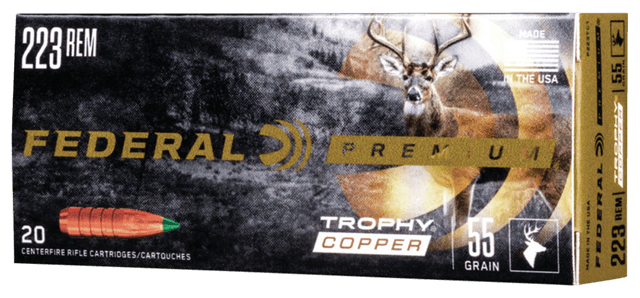 Federal Premium Trophy Copper 223 Remington Copper Polymer-Tipped 55 Grain 20 Rounds