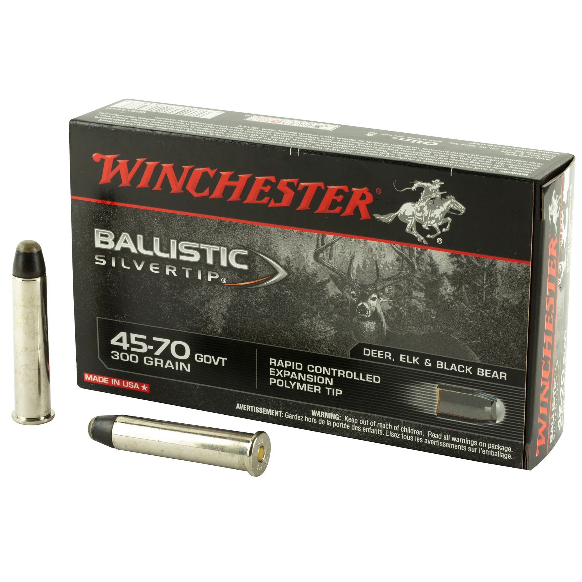Winchester Ballistic Silvertip 45-70 Government Nosler Ballistic Tip 300 Grain 20 Rounds