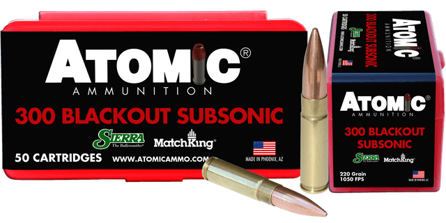 Atomic Ammunition 00465 Rifle Subsonic 300 Blackout 220 gr Hollow Point Boat Tail 50 Rounds