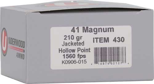 Underwood Ammo Sporting Jacket Handgun Ammunition 41 Rem 210gr JHP 1560 fps 20/ct