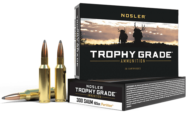 Nosler Trophy Grade 300 Remington SAUM Spitzer Partition 165 Grain 20 Rounds