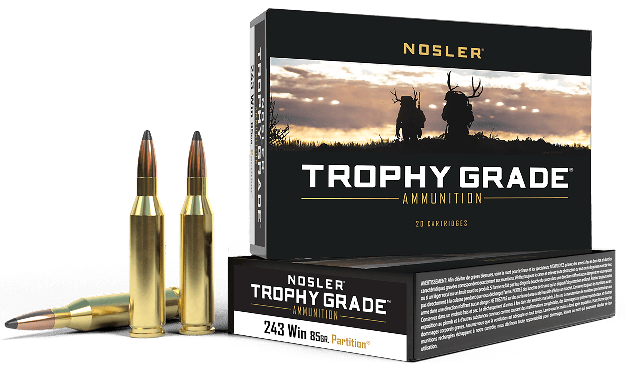 Nosler Trophy Grade 243 Winchester Partition Soft Point 85 Grain 20 Rounds