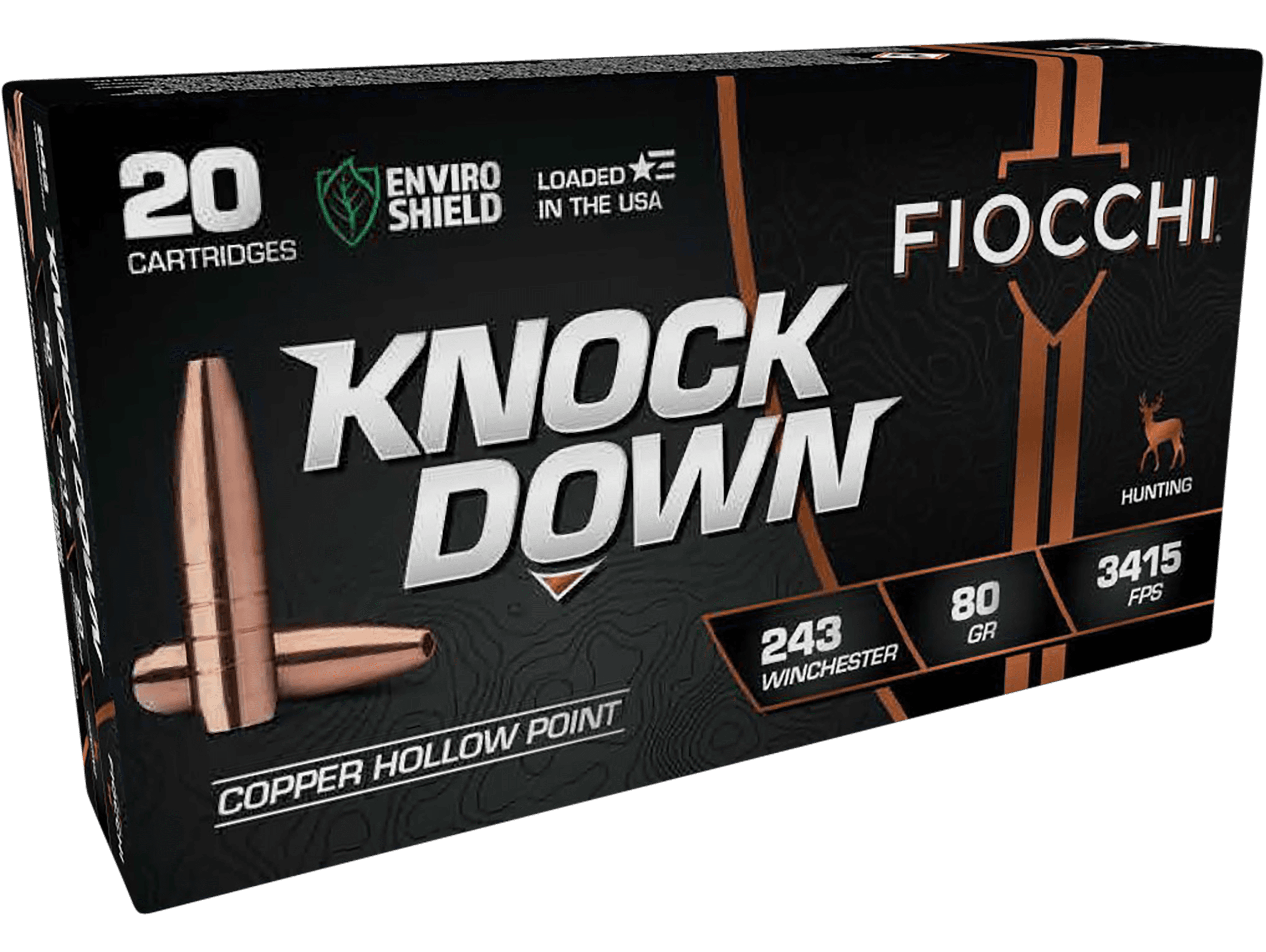 Fiocchi Knock Down, 243 Winchester, Copper Hollow Point, 80 Grain, 20 Rounds