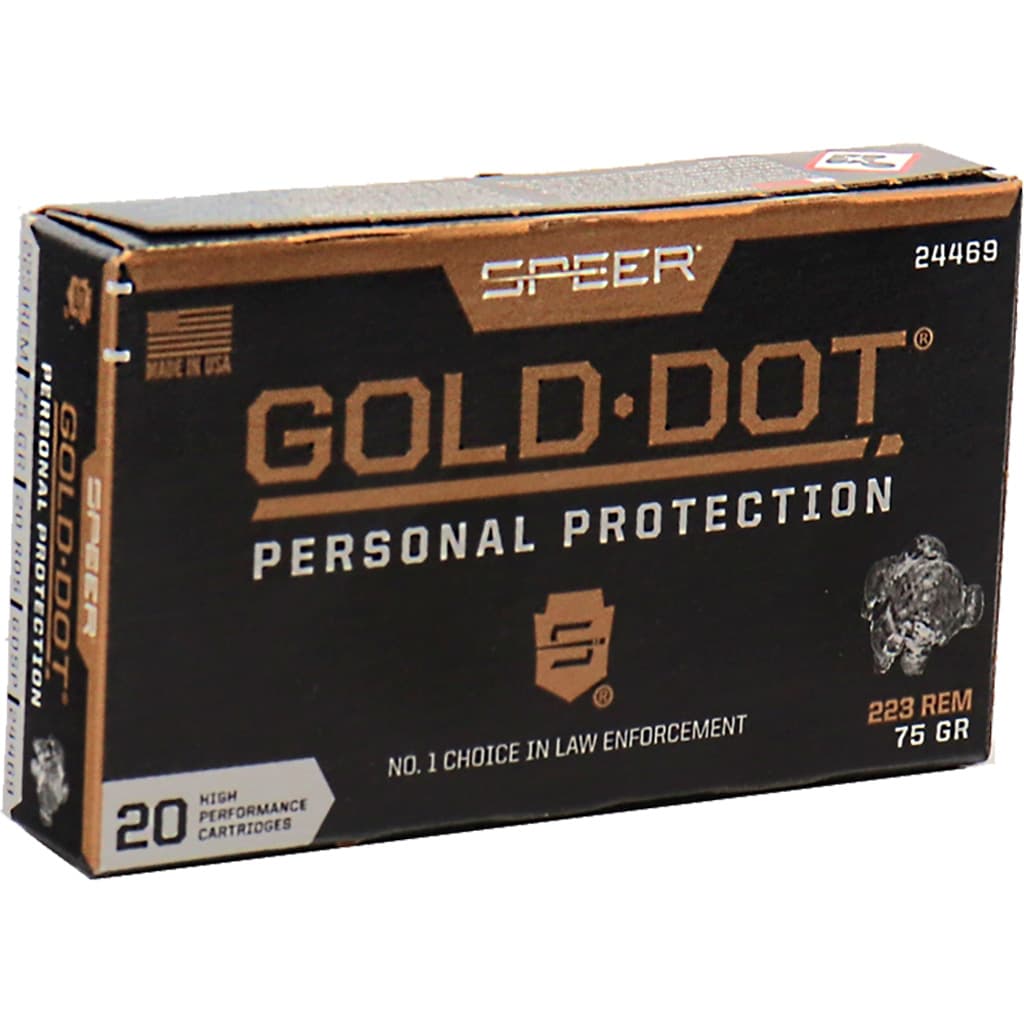 Speer Gold Dot 223 Remington Jacketed Hollow Point 75 Grain 20 Rounds