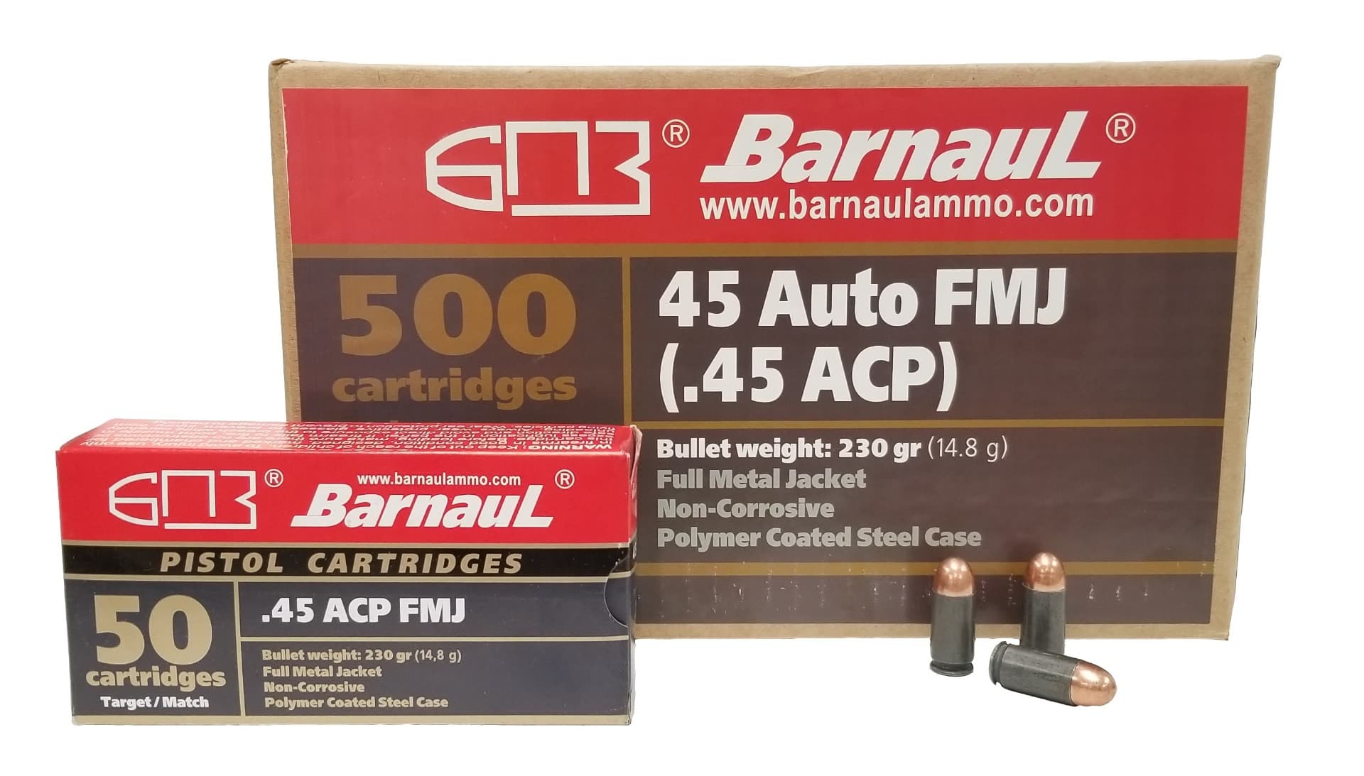 Barnaul .45 ACP Pistol Ammo - 230 Grain | FMJ | Steel Casing | 500rd Case