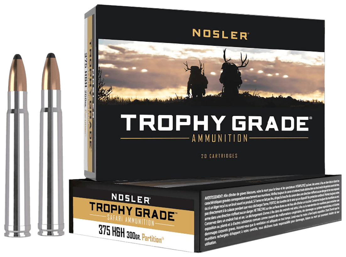 Nosler Trophy Grade Safari 375 H and H Magnum Nosler Solid 300 Grain 20 Rounds
