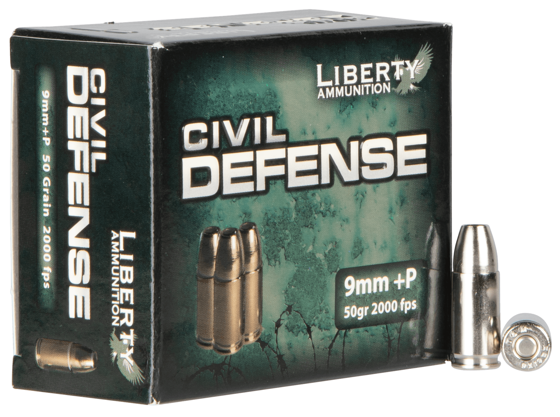 Liberty Ammunition LACD9014 Civil Defense  9mmLuger+P 50gr Lead Free Fragmenting Hollow Point 20 Rounds
