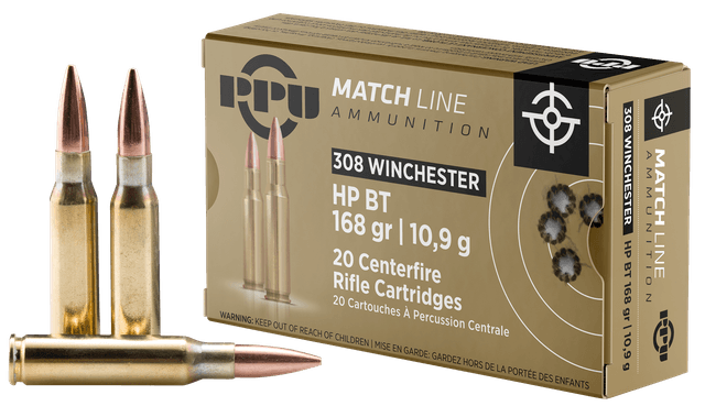 Prvi Partisan PPM3082 308 Winchester Hollow Point Boat Tail 168 Grain 20 Rounds