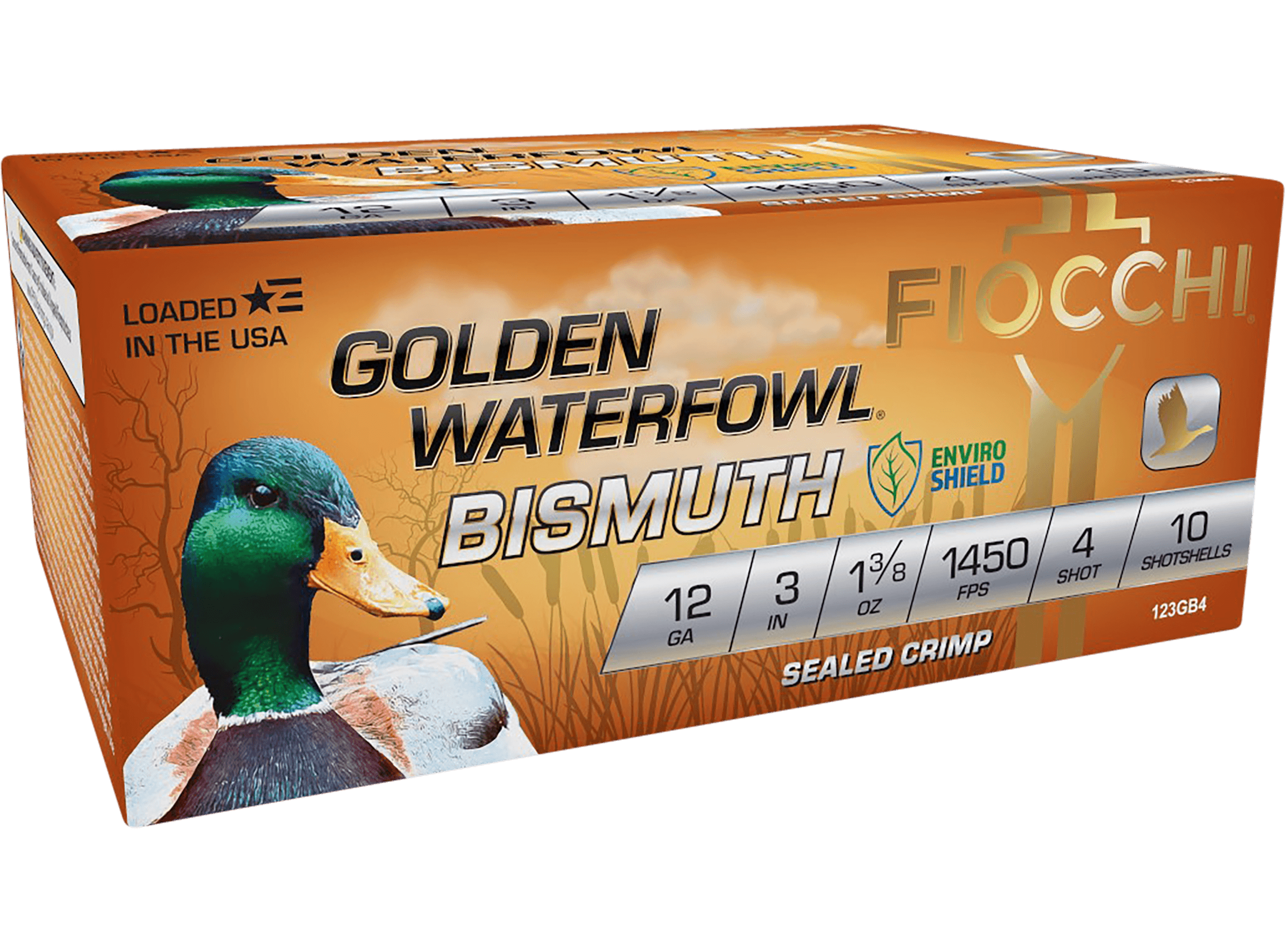 Fiocchi Golden Waterfowl Bismuth 12 Gauge Bismuth Shot one and three eighth ounce ten rounds