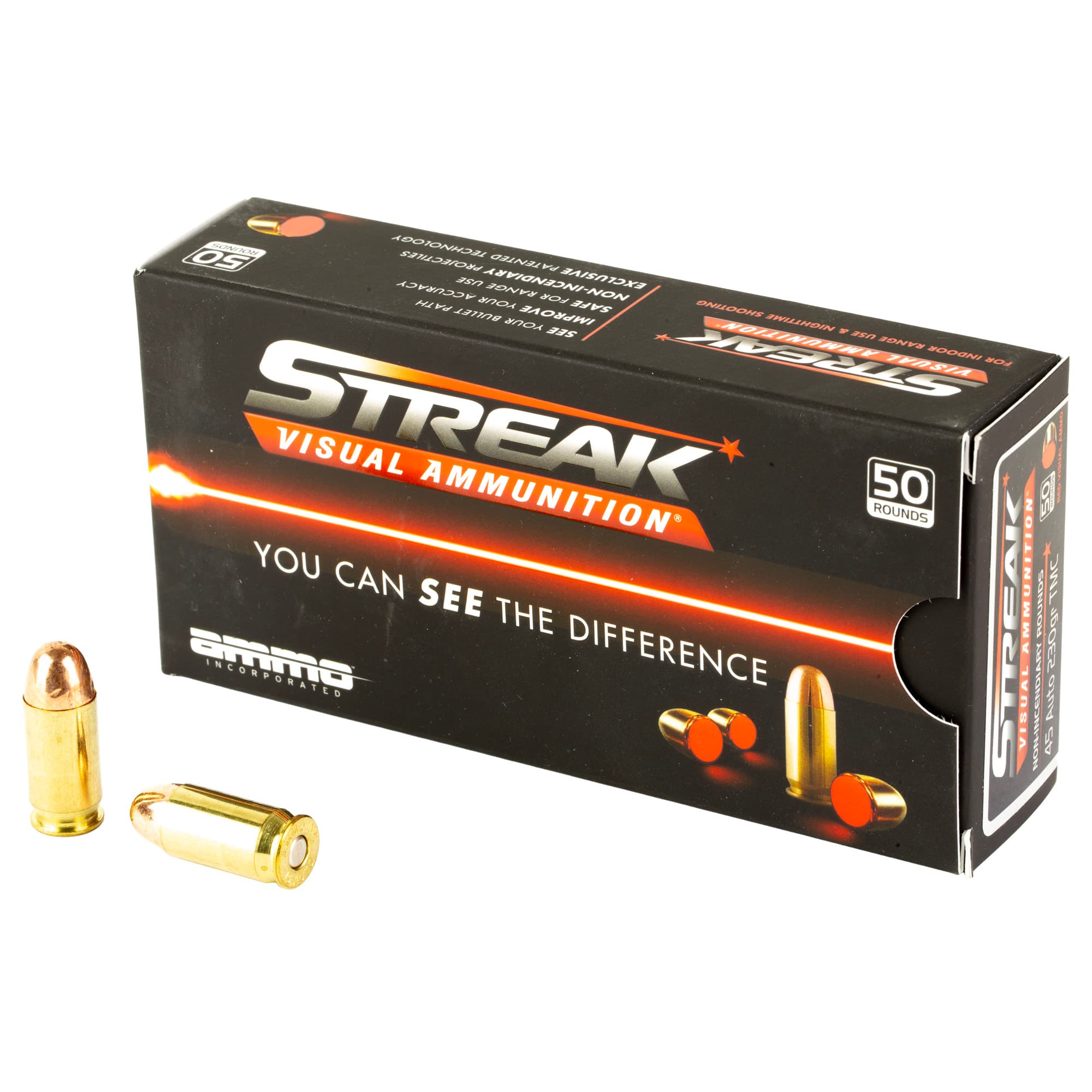 Ammo Inc STREAK Target .45 ACP Handgun Ammo - 230 Grain | TMC | Red | 50rd Box