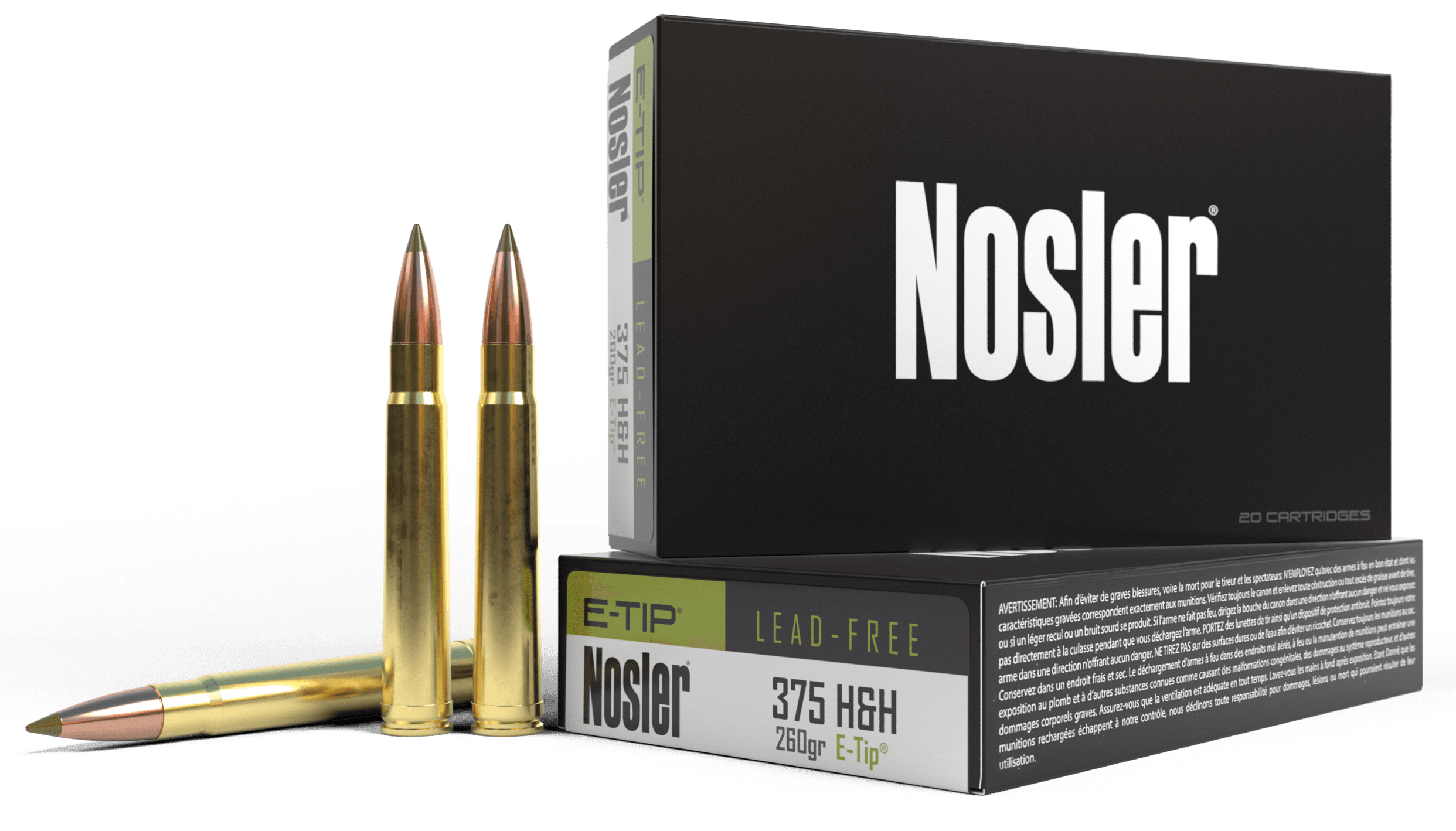 Nosler Expansion Tip 375 H and H Magnum E-tip 260 Grain 20 Rounds