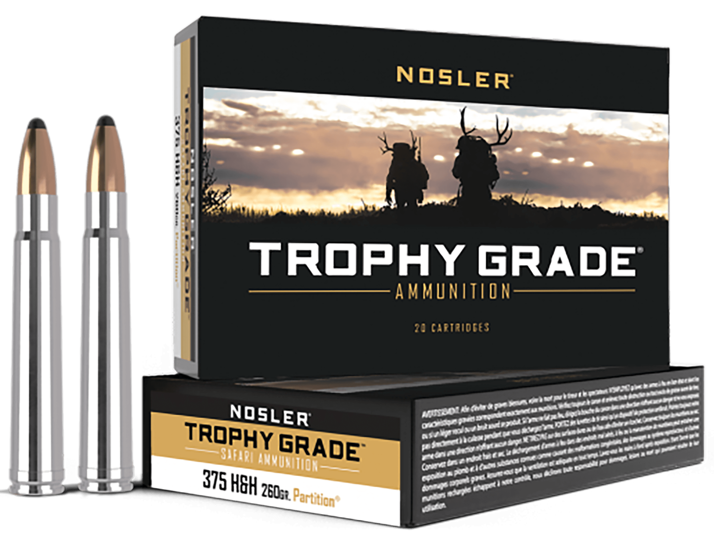 Nosler Trophy Grade 375 H and H Magnum Spitzer Partition 260 Grain 20 Rounds