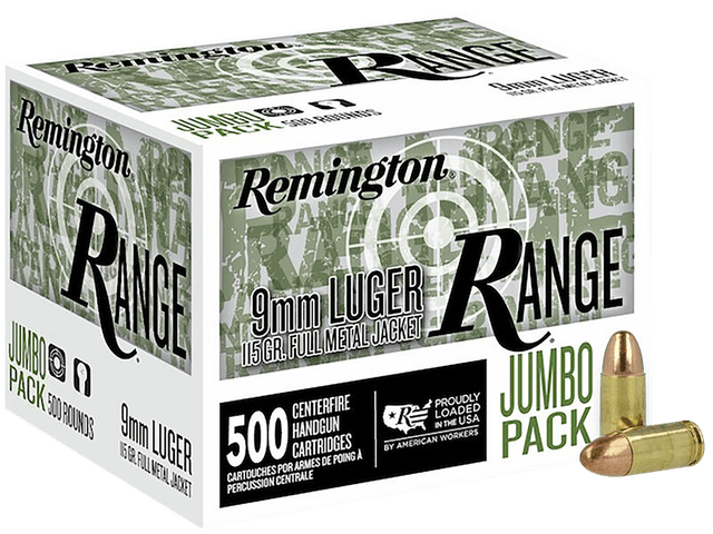 Remington Range Jumbo Pack 9mm Luger Full Metal Jacket 115 Grain 500 Rounds