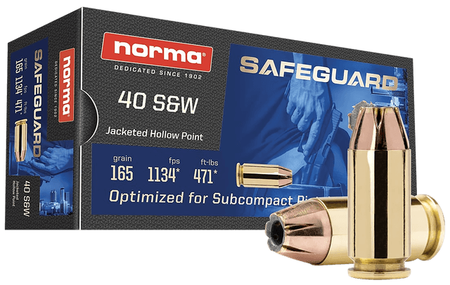 Norma Ammunition 801407887  Safeguard 40S&W 165gr Jacketed Hollow Point 50 Rounds