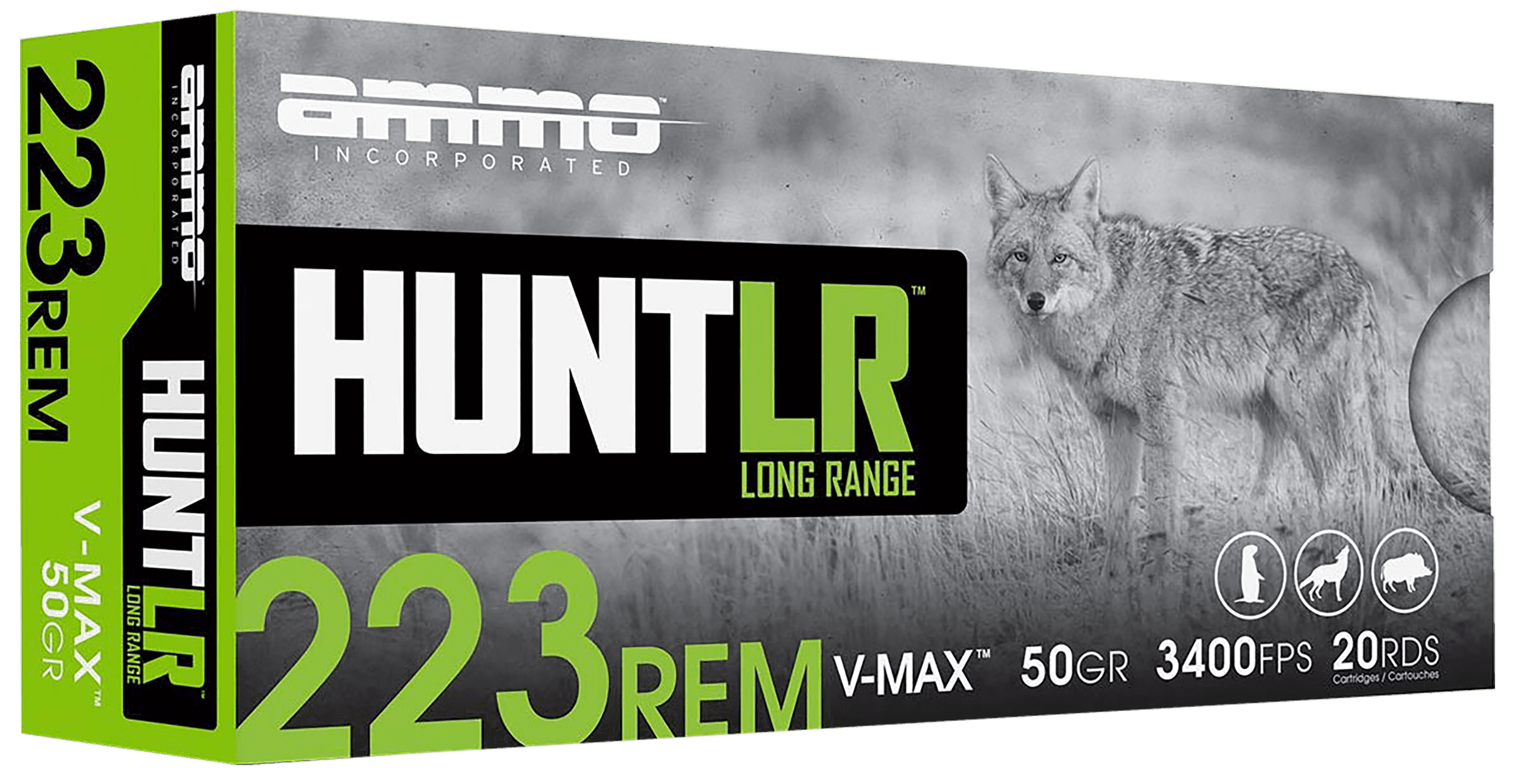 Ammo Inc 223050VMXA20 Hunt Long Range 223Rem 50gr V-Max 20 Rounds
