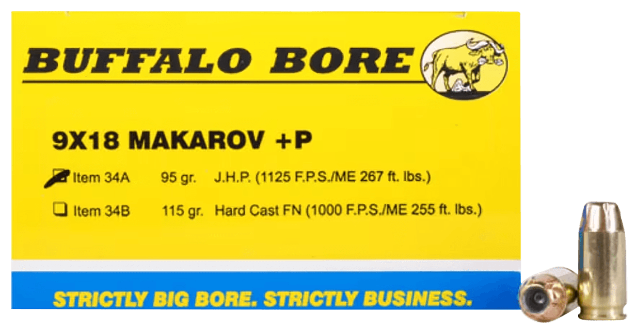 Buffalo Bore Ammunition 34A20 Personal Defense Strictly Business 9x18Makarov +P 95gr Jacket Hollow Point 20 Rounds