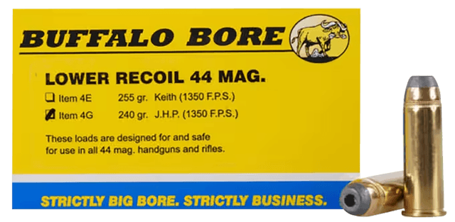 Buffalo Bore Ammunition 4G20 Low Recoil Strictly Business 44Rem Mag 240gr Jacket Hollow Point 20 Rounds