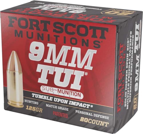 Fort Scott Munitions 9MM125SCVSS Tumble Upon Impact (TUI) 9mmLuger Subsonic 125gr Solid Copper Spun 20 Rounds