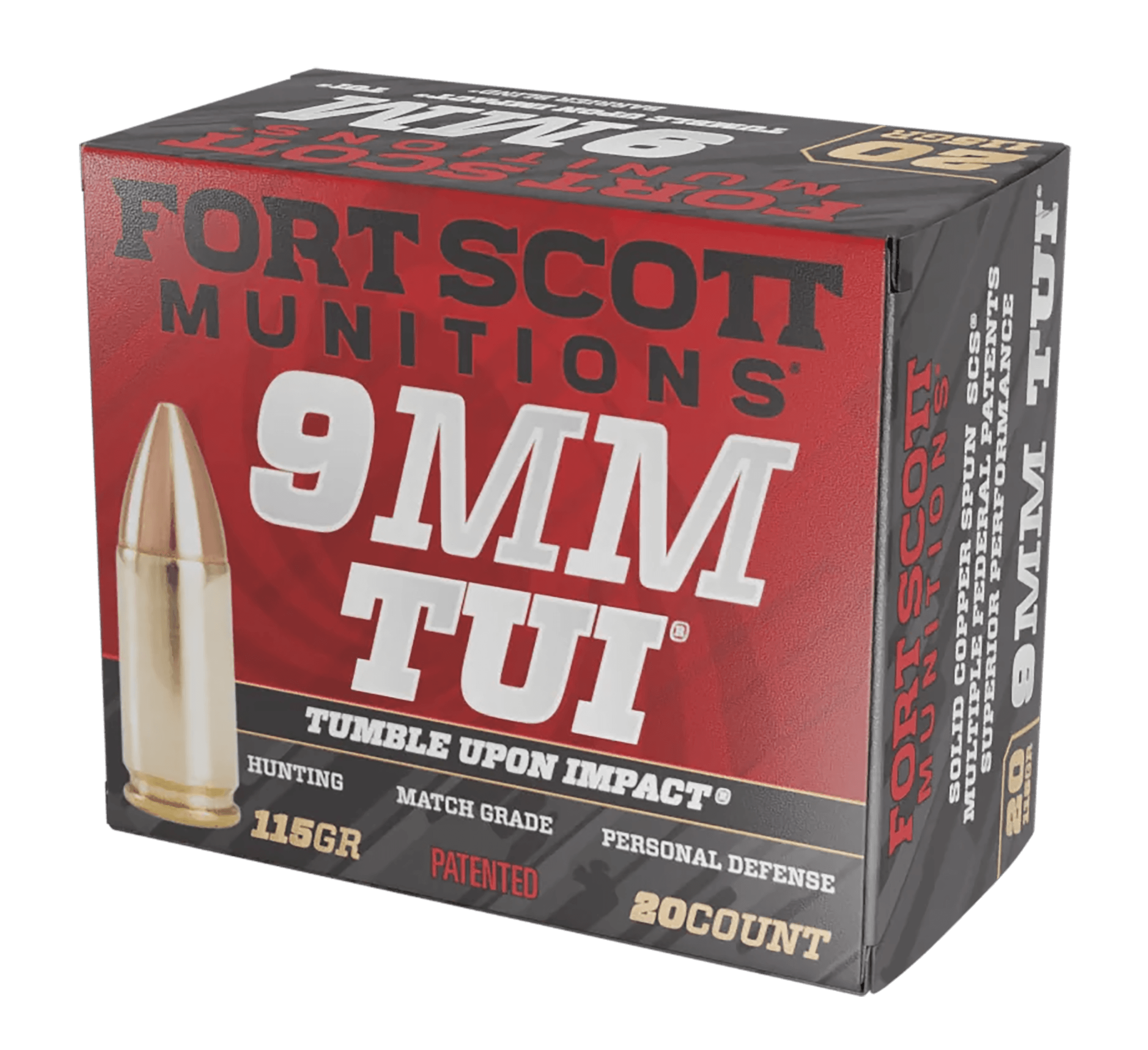 Fort Scott Munitions 9MM115SCV Tumble Upon Impact (TUI)  9mmLuger 115gr Solid Copper Spun 20 Rounds