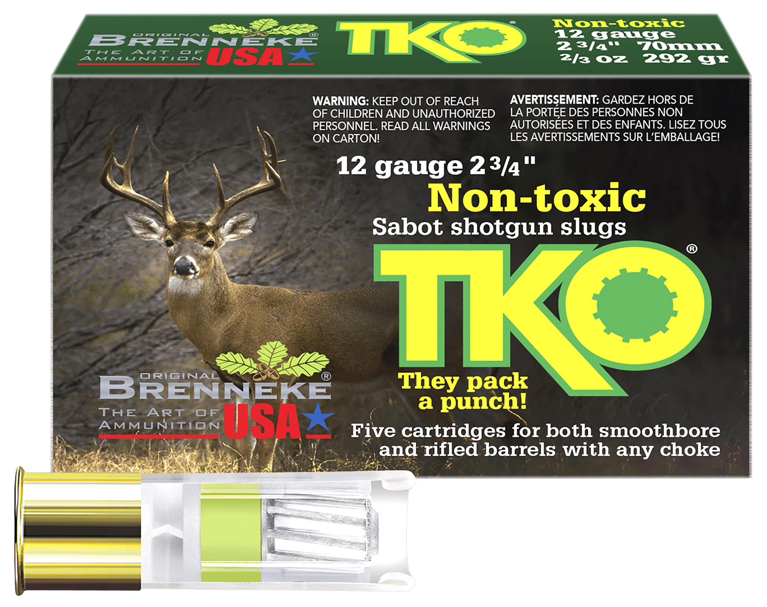 Brenneke SL122TKO TKO  12Gauge 2.75" 2/3oz Slug Shot 5 Rounds
