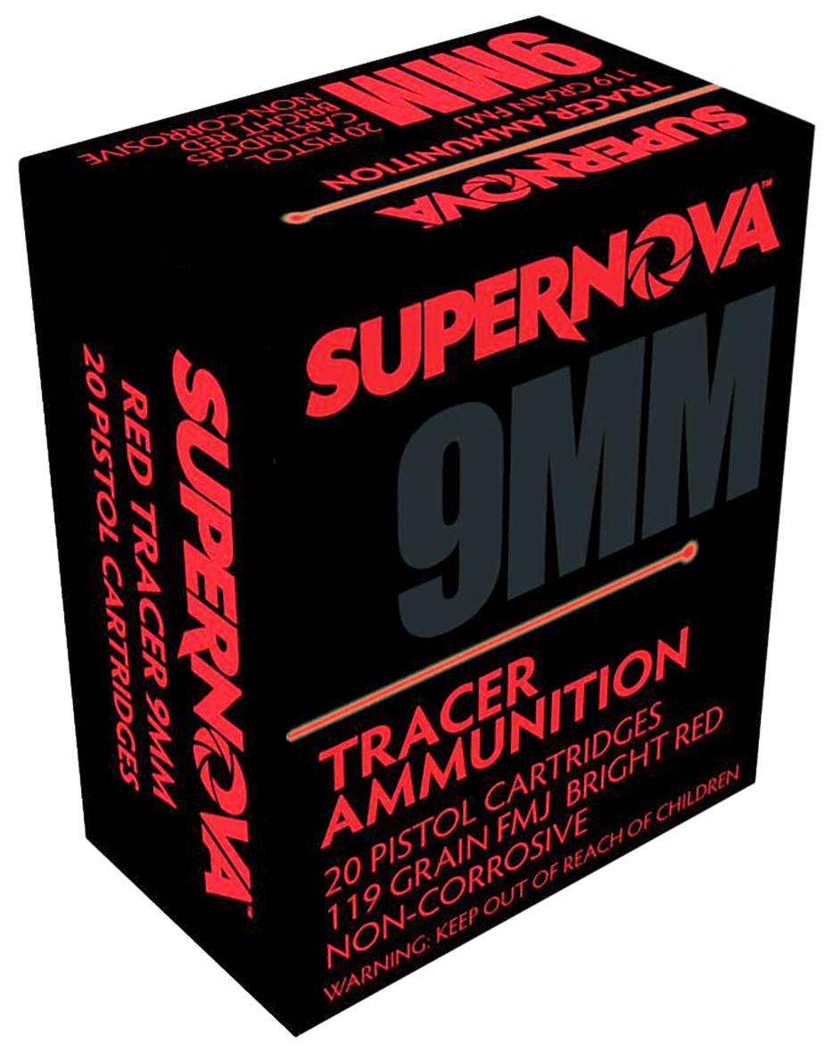 Supernova PMSN9MMR Red Tracer Non Corrosive 9mmLuger 119gr Full Metal Jacket 20 Rounds