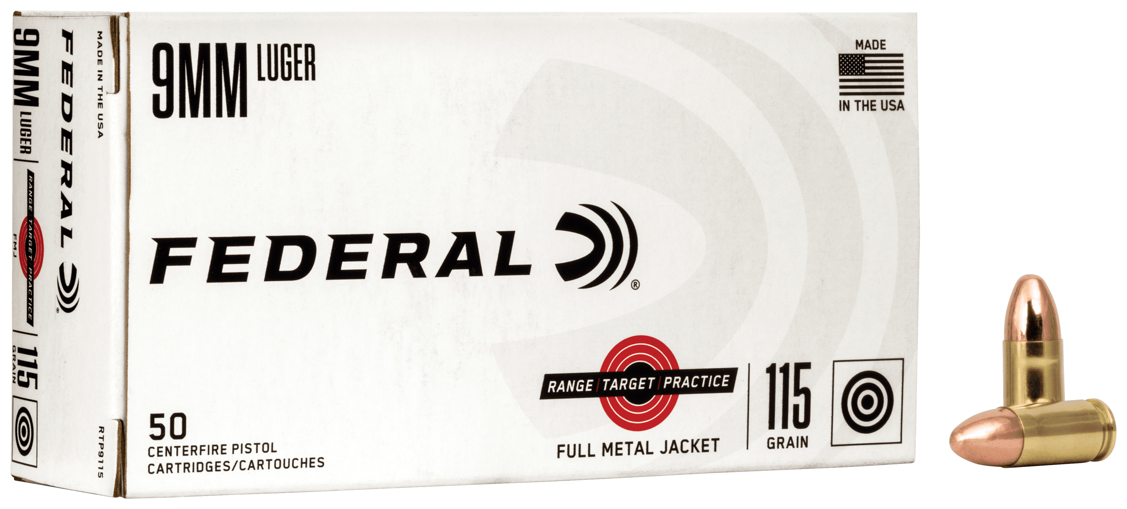 Federal RTP9115 9mm Luger Full Metal Jacket 115 Grain 50 Rounds