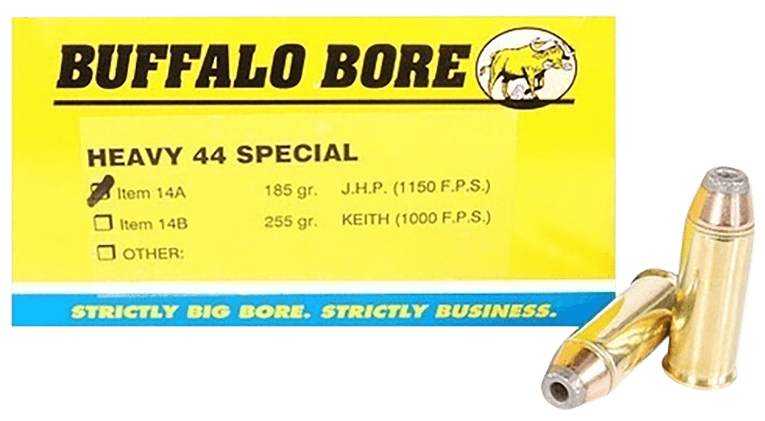 Buffalo Bore Ammunition 14A20 Heavy Strictly Business 44S&W Spl 180gr Jacket Hollow Point 20 Rounds