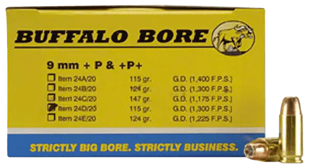 Buffalo Bore Ammunition 24D20 Personal Defense Strictly Business 9mmLuger +P 115gr Jacket Hollow Point 20 Rounds