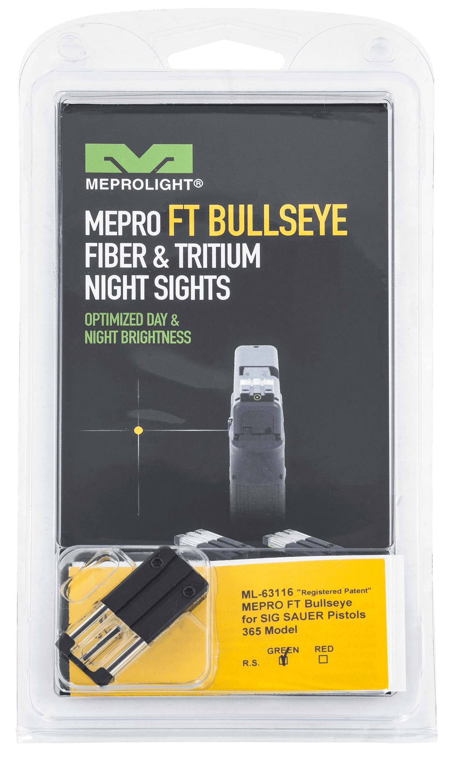 Meprolight Bullseye Rear Sight for Sig Sauer P365 Green Tritium Fiber Optic