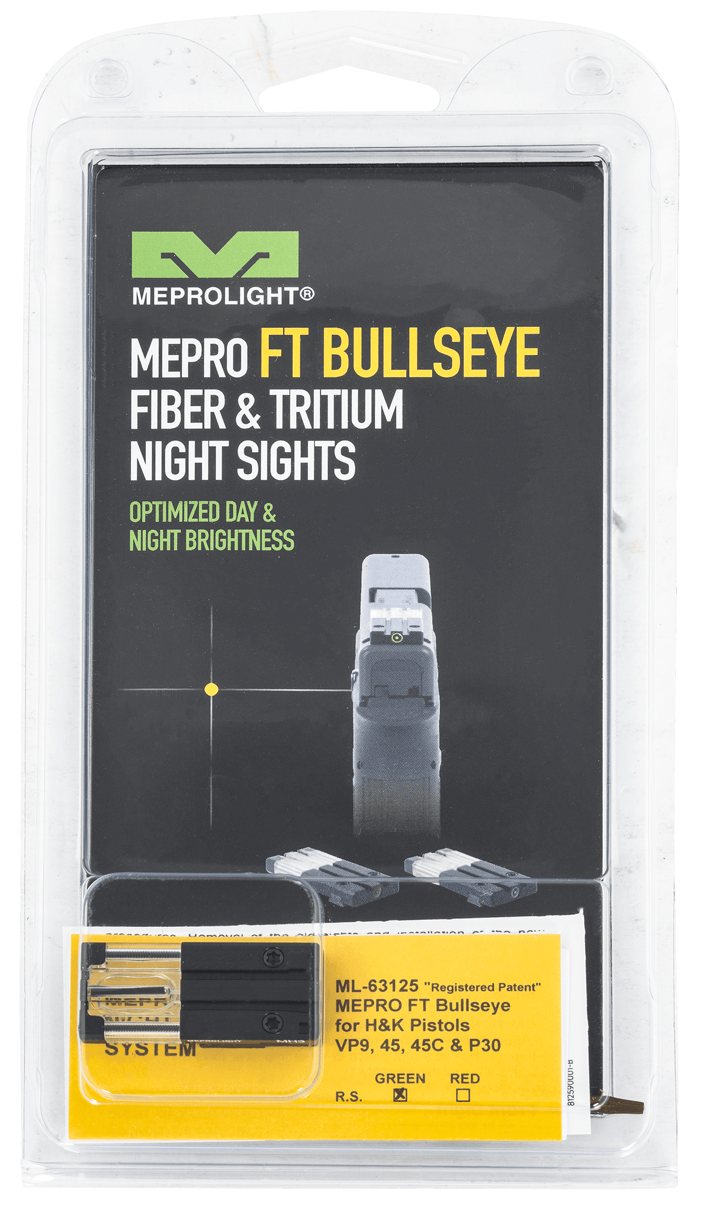 Meprolight FT Bullseye Rear Sight Tritium Fiber Optic for HK VP9 HK45 HK45C