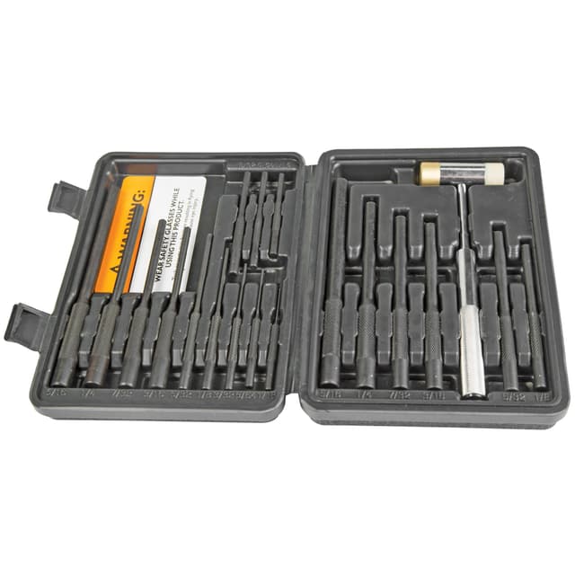 Wheeler 110128 Master Roll Pin Punch Set Steel Universal Knurled Handle 19 Pieces
