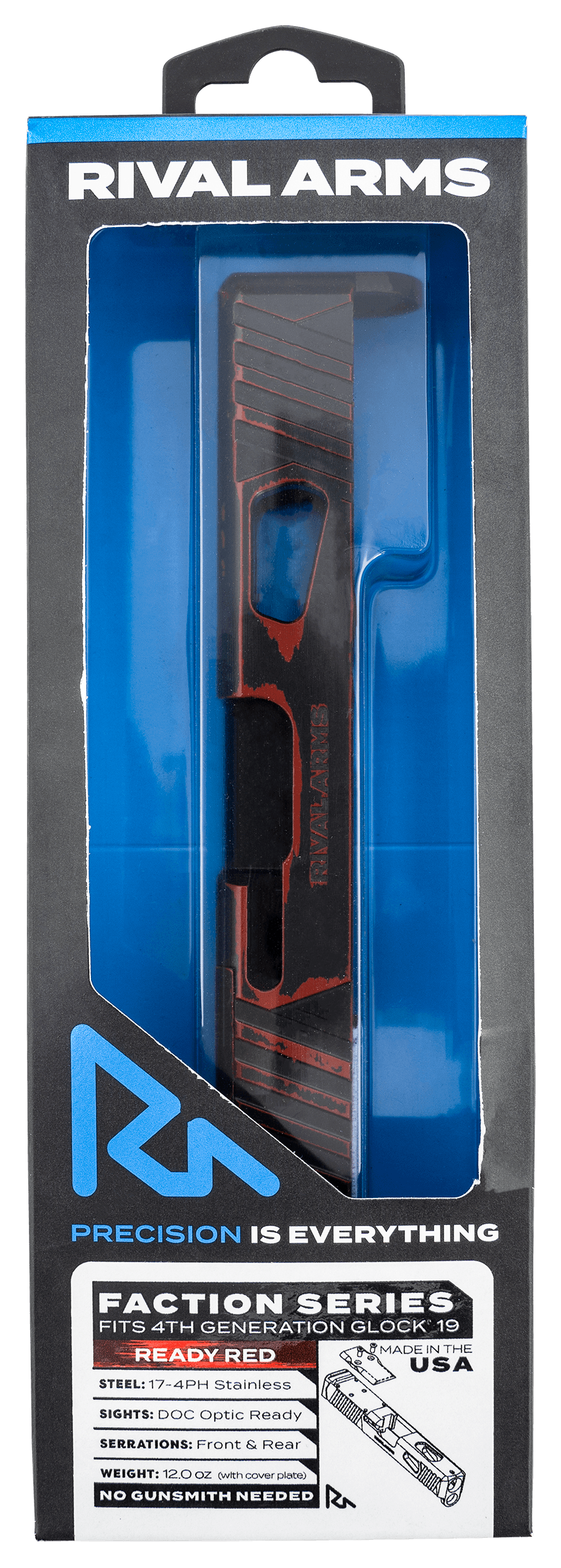 Rival Arms Faction Docter Cut Red Cerakote 17-4 Stainless Glock 19 Gen4 Slide