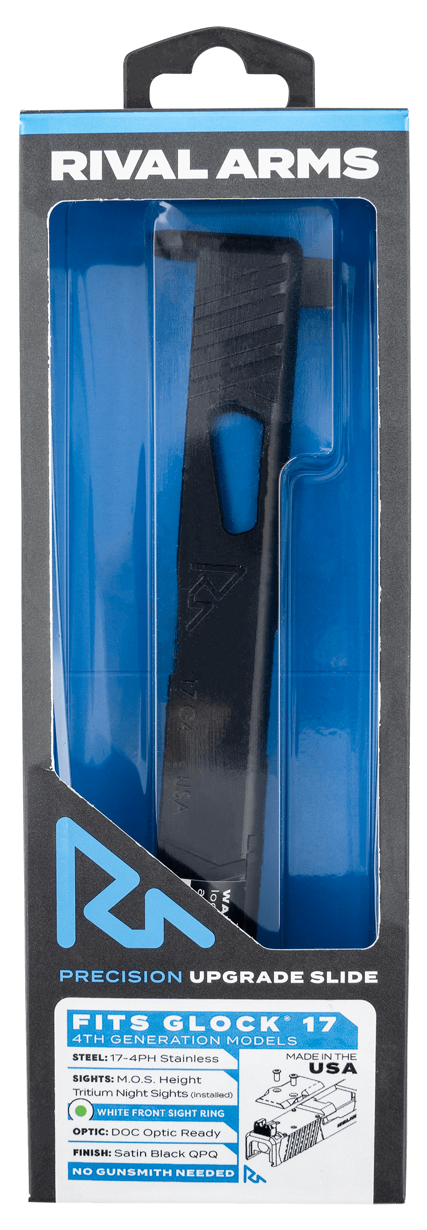 Rival Arms Docter Cut Satin QPQ 17-4 Stainless Mos Glock 17 Gen4 Slide