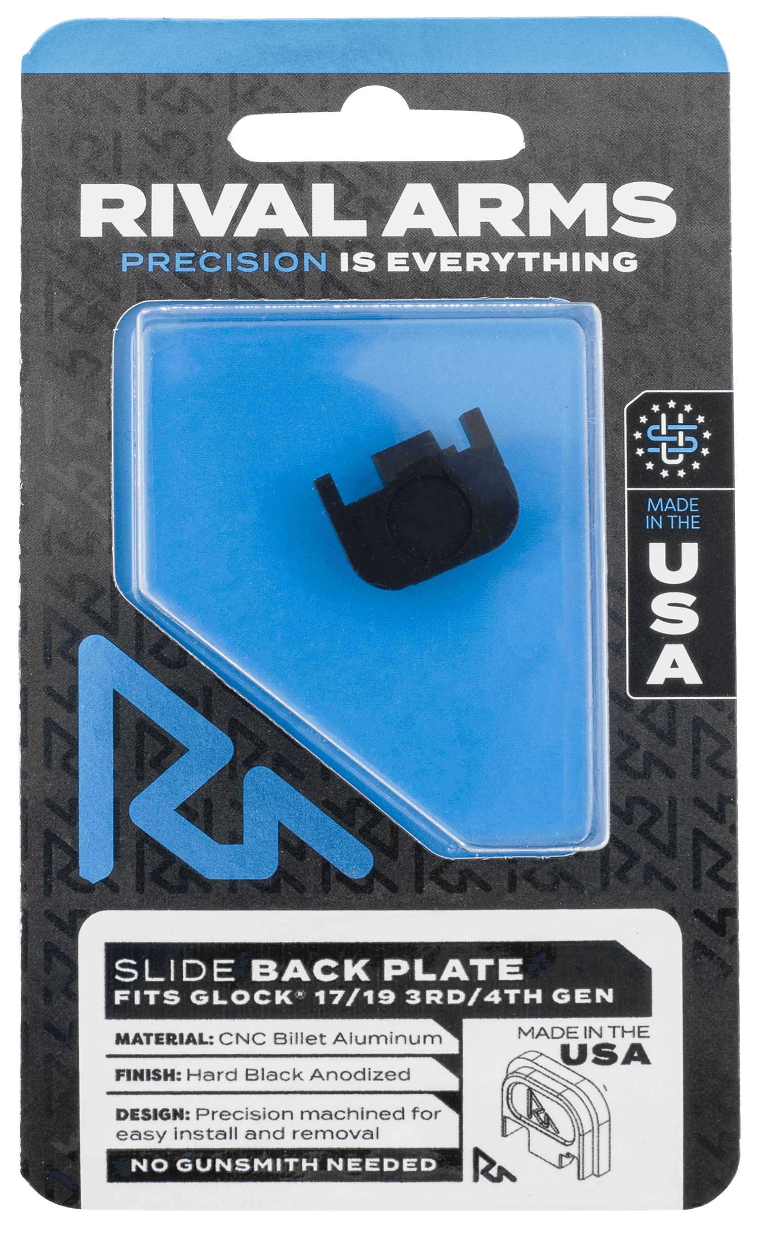 Rival Arms RA43G001A Slide Back Cover Plate Aluminum Anodized Glock 17 19 Gen3-4