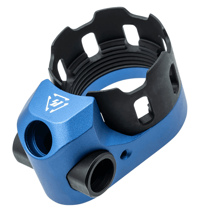 Strike Industries Tribus Enhanced Castle Nut and End Plate Blue Hardcoat Anodized