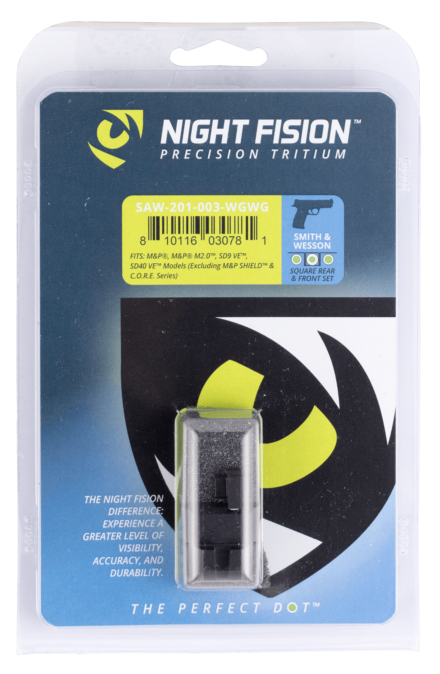 Night Fision Night Sights for Smith & Wesson M&P M2.0 Green Tritium White Outline Front Rear Sights