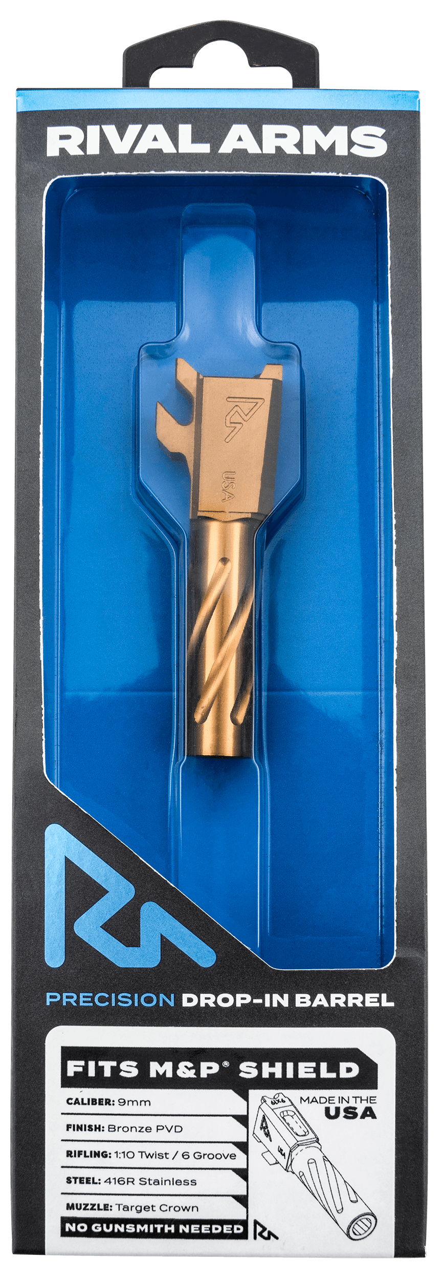 Rival Arms RA-RA20S101C Precision 3.10in DropIn Barrel 9mm Bronze PVD SW Shield