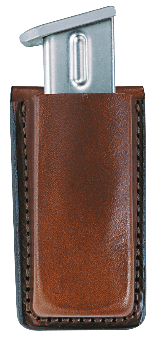 Bianchi 10739 Open Top Mag Pouch  Single Tan Leather Belt Clip Compatible w/ 9mm/40 Belts 1.75" Wide