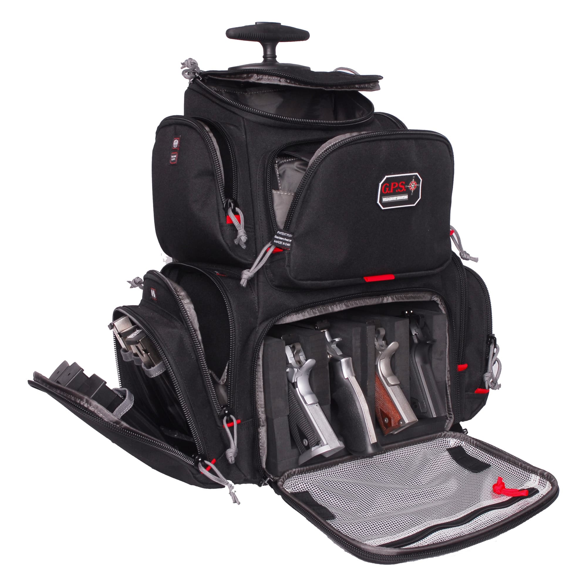 GPS Bags 1711ROBP Handgunner Rolling Backpack Black 600D Polyester Holds 4 Handguns