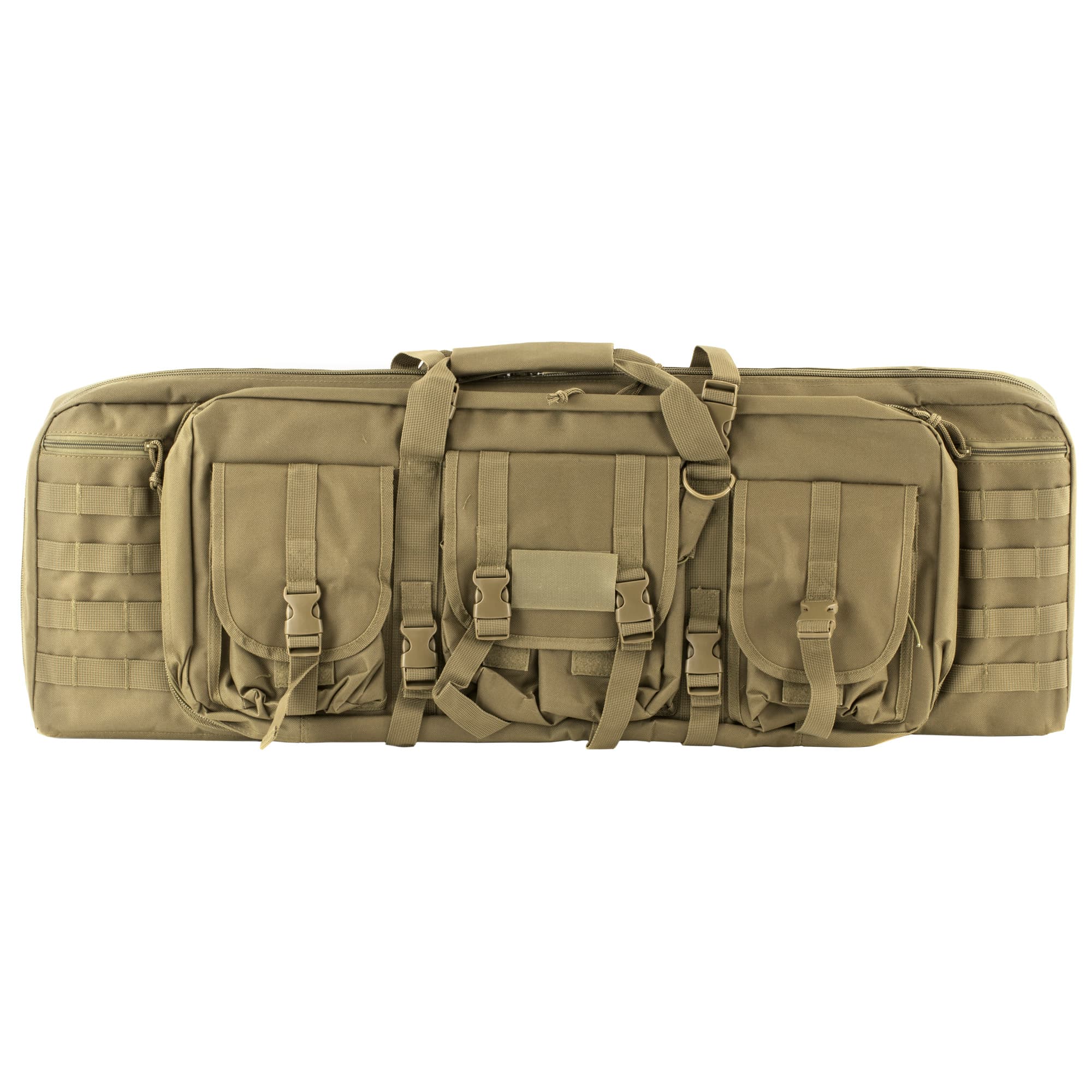 NcStar CVDC2946T36 VISM Double Carbine Case Tan PVC Nylon w/ Foam Padding Lockable Zippers Pockets & MOLLE Webbing