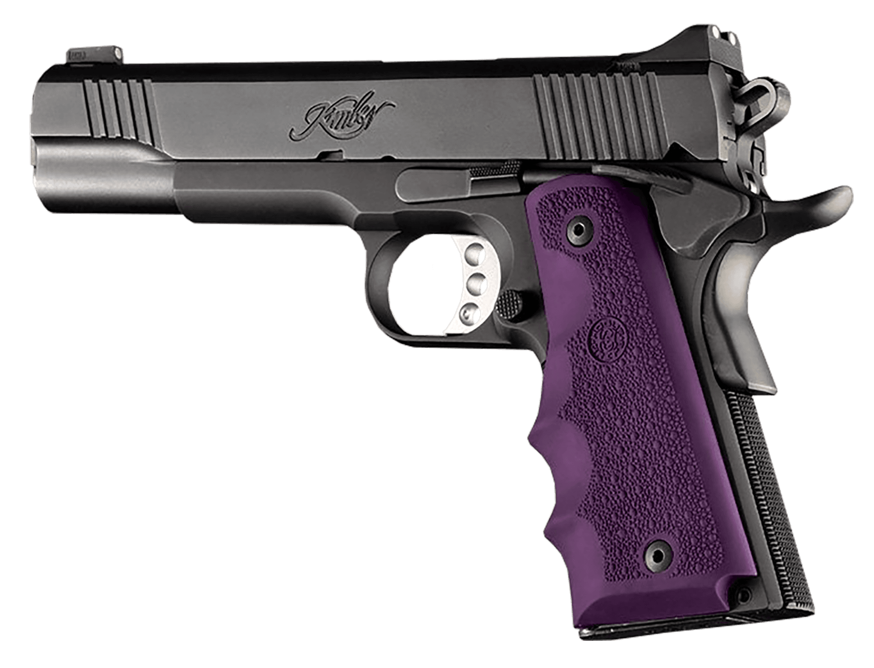 Hogue OverMolded Cobblestone Purple Grip for 1911 Government with Finger Grooves